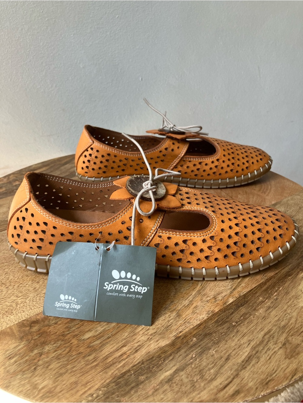 Spring Step | Women’s Sunflowery Laser Cut Perforated Leather Slip On Flats